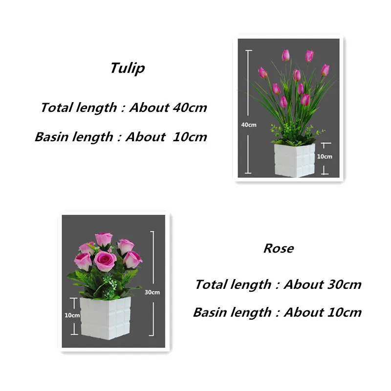 Flone Rural Style Artificial Flowers Potted Tulip And Rose Flower Simulation Silk Fake Flowers Bonsai Wedding Home Desk Decor (4)