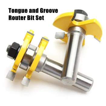 

2pcs Lock Miter Router Bit 1/2 Inch Shank Tongue and Groove Glue Joint Set 1-7/8 Inch Cutter Tool Drilling Milling For Wood