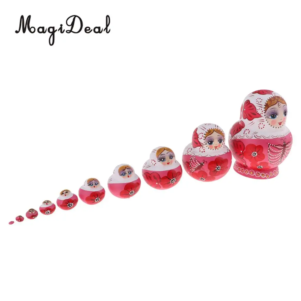 Set of 10pcs Wooden Russian Nesting Doll Babushka Matryoshka Stacking Dolls Set Birthday Xmas Gift Festival Ornament
