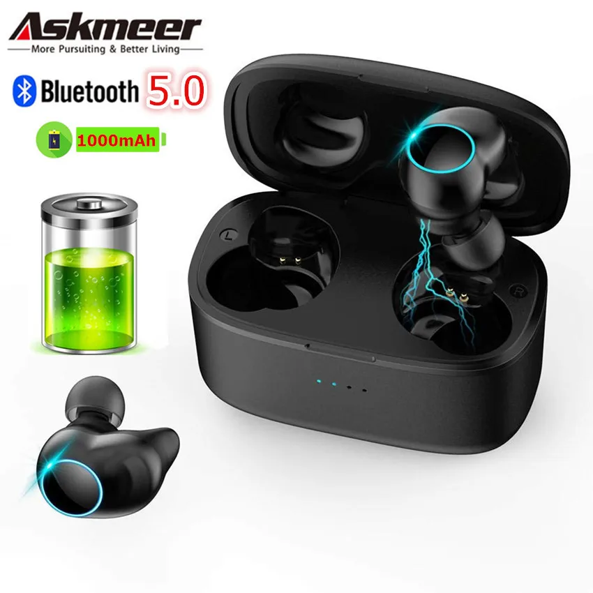 

Askmeer T3 Wireless 5.0 Bluetooth Headset Waterproof TWS Earbuds HIFI Stereo Eaphone with Charging Case for Samsung Redmi iPhone