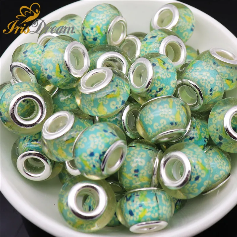 

20Pcs Lot Large Hole Round Murano Sapcer Resin Beads for Jewelry Making DIY European Beads Fit Pandora Bracelet Charms Necklace
