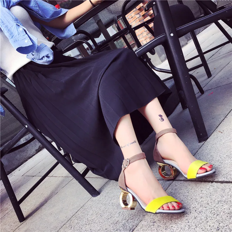 Lucyever/Коллекция года; летние женские босоножки на высоком каблуке; необычный стиль; пикантные вечерние туфли-лодочки с открытым носком и ремешком на щиколотке; sandalia feminina