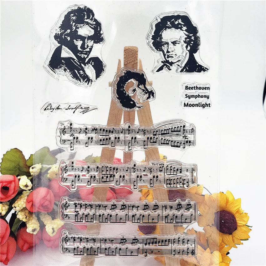 

JC Rubber Clear Stamps Scrapbooking Beethoven Sheet Music Silicone Seals Craft Stencil Album Stamps Paper Card Making Template