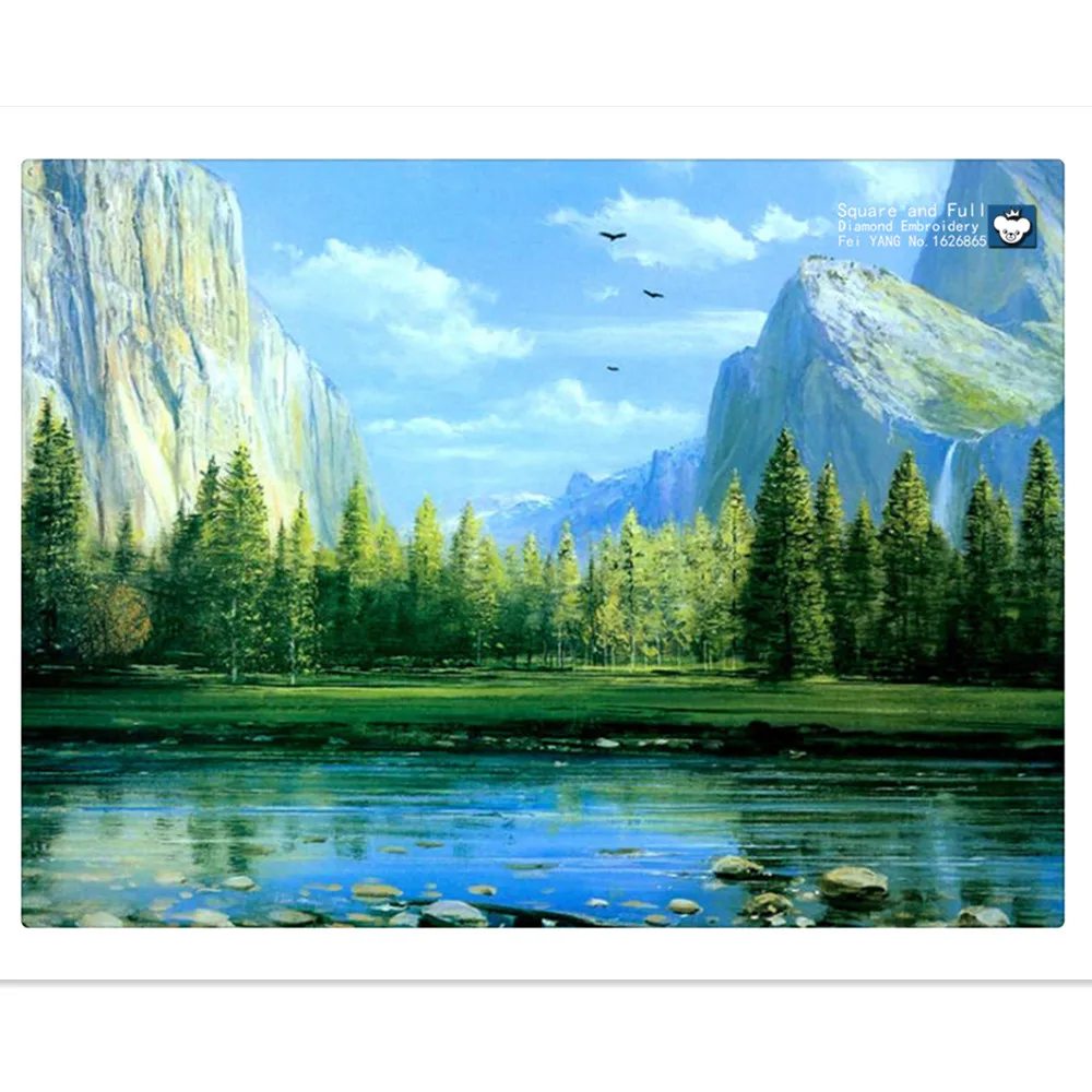 Landscapes Diamond Embroidery diy-diamond-painting Lakes hills and greenery paintings with rhinestones embroidery crystals | Дом и сад