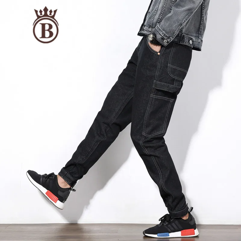 

Men's Clothing New Men Straight Fleece Jeans High Quality Famous Men Brand Jeans Multi Pocket Jeans Warm Denim Biker Jean Pants