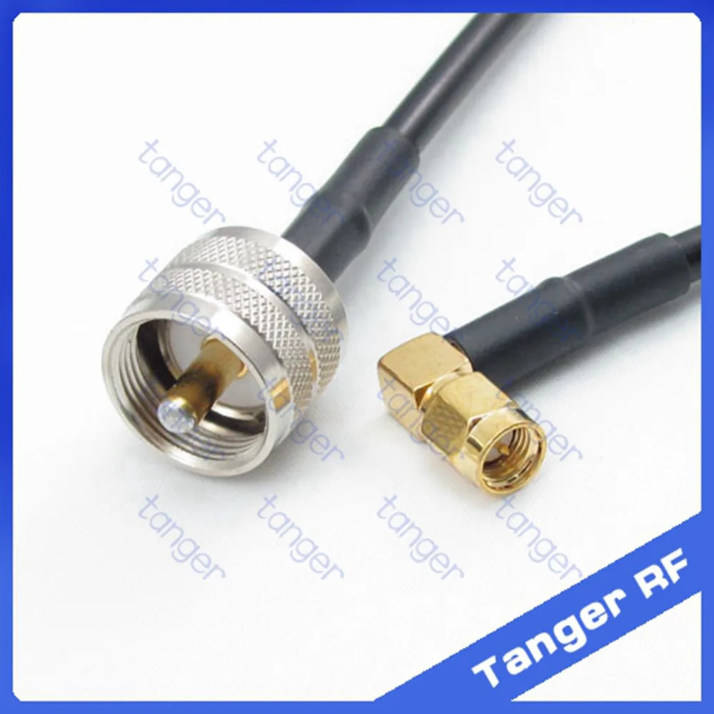 

Hot sale Tanger UHF male plug PL259 SL16 to SMA male plug right angle RF RG58 Pigtail Jumper Coaxial Cable 20inch 50cm