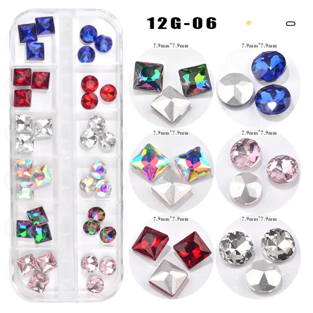 

1 Box 3D Colorful Nail Rhinestone Mixed Oval Waterdrop Round AB Crystal Glass Gems Glitter Nail Art Deorations