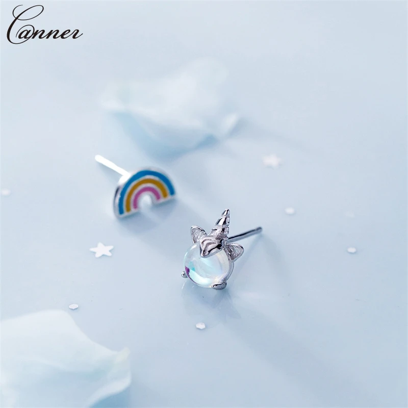 925 Silver Unicorn Earrings for Women Girls Cute Animal Horse Stud Earrings 2019 Jewelry Rainbow Earings oorbellen brincos Q40