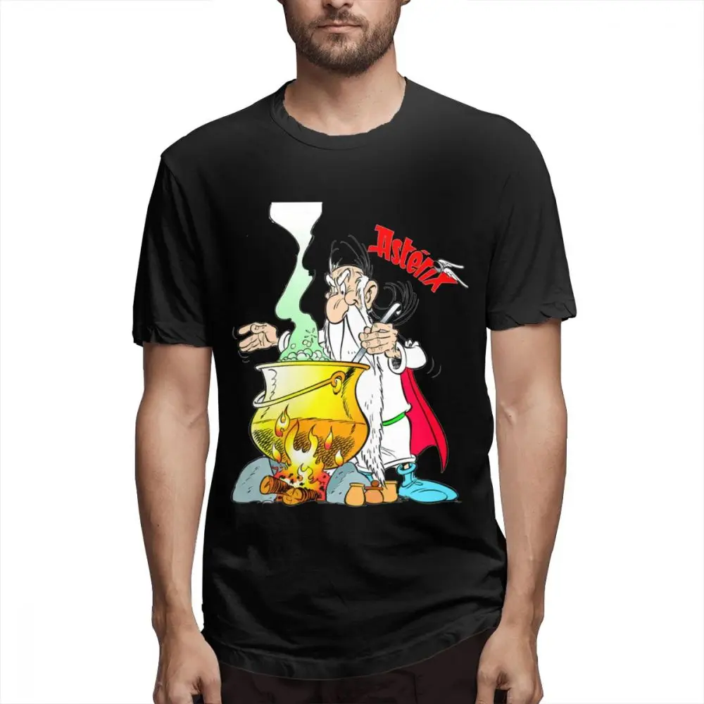 Asterix и Obelix футболка Panoramix Getafix Asterix Comics с коротким рукавом для мужчин мужская домашняя кофта с круглым горлом Забавный Топ дизайн хлопок Homme - Цвет: black