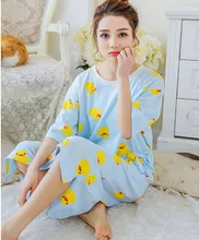 free shipping 2016 hot sell loose lovely Long Spring&Summer style Nightgown For Girl Women O-neck Sleepshirts AW7417