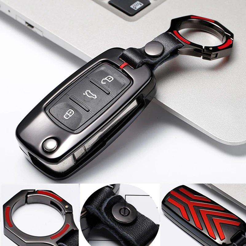 Цинковый сплав+ кожаный чехол для автомобильного ключа для VW Golf Bora Jetta POLO GOLF Passat SEAT Ibiza Leon Skoda Octavia A5 Fabia