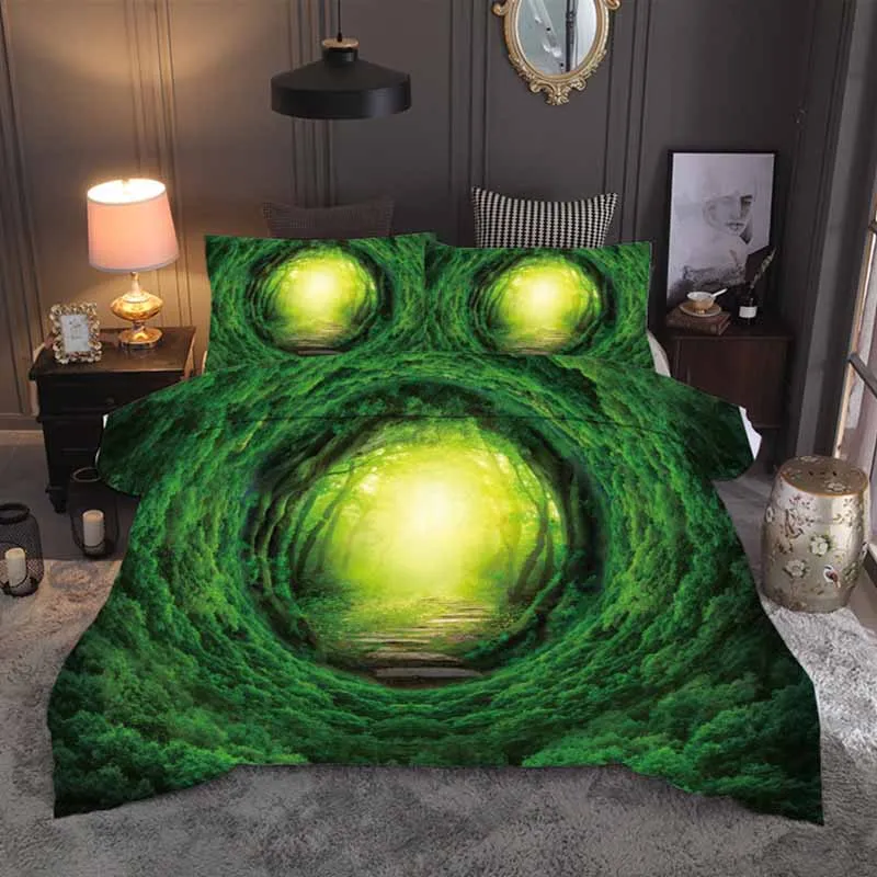 

3D Printed Fantasy Forest Duvet Cover Set Green Tree Hole Duvet Cover Quilt Cover Pillowcase Single Double Bedding Set King Size