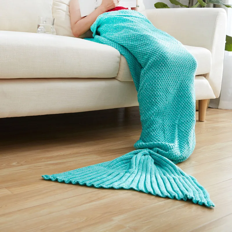 4 colors green yarn knitted mermaid tail blanket super soft sleeping