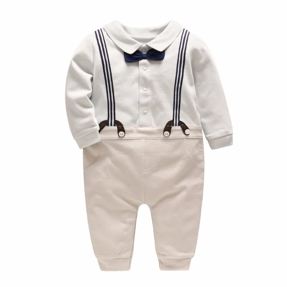 Vlinder 2018 new boy baby shoulder strap gentleman body suit tattoo to imitate two pieces of clothes long Sleeve Jumps |