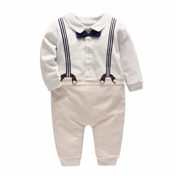 

Vlinder 2018 new boy baby shoulder strap gentleman body suit tattoo baby to imitate two pieces of clothes baby long Sleeve Jumps