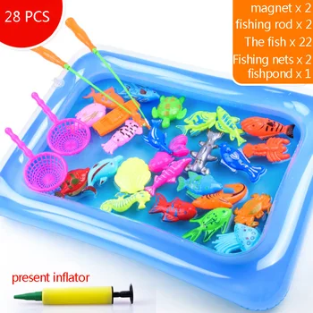 

28/50pcs Outdoor Magnetic Fishing Toys Set Baby Educational Toy Model Play Fish Game with Pool Child Birthday Gift Free Inflator