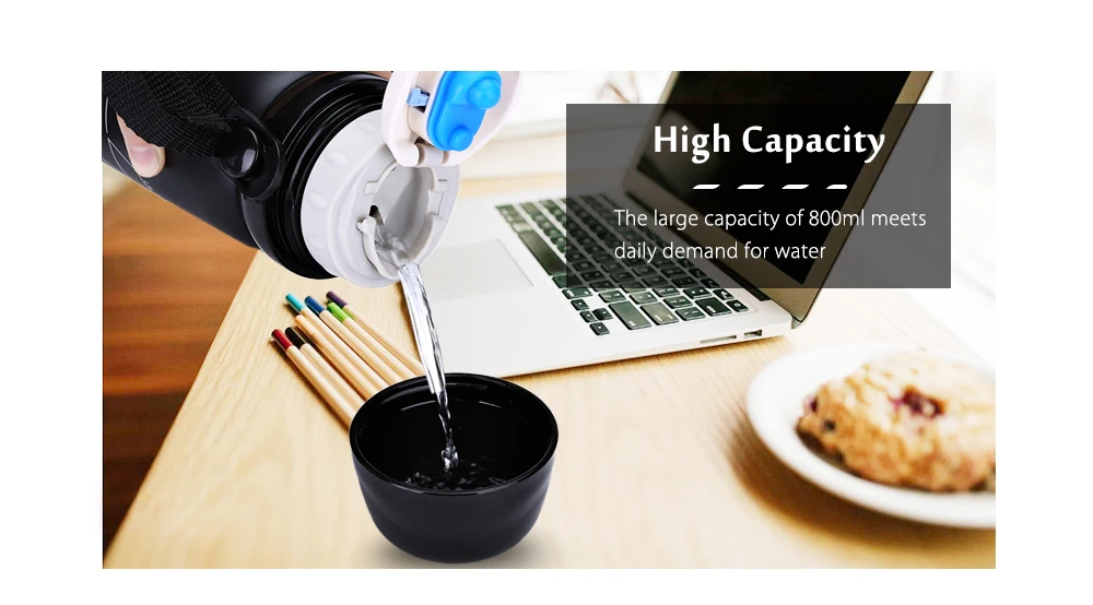 800ML Stainless Steel Vacuum Insulated Bottle Outdoor Sports Thermal Coffee / Water Kettle