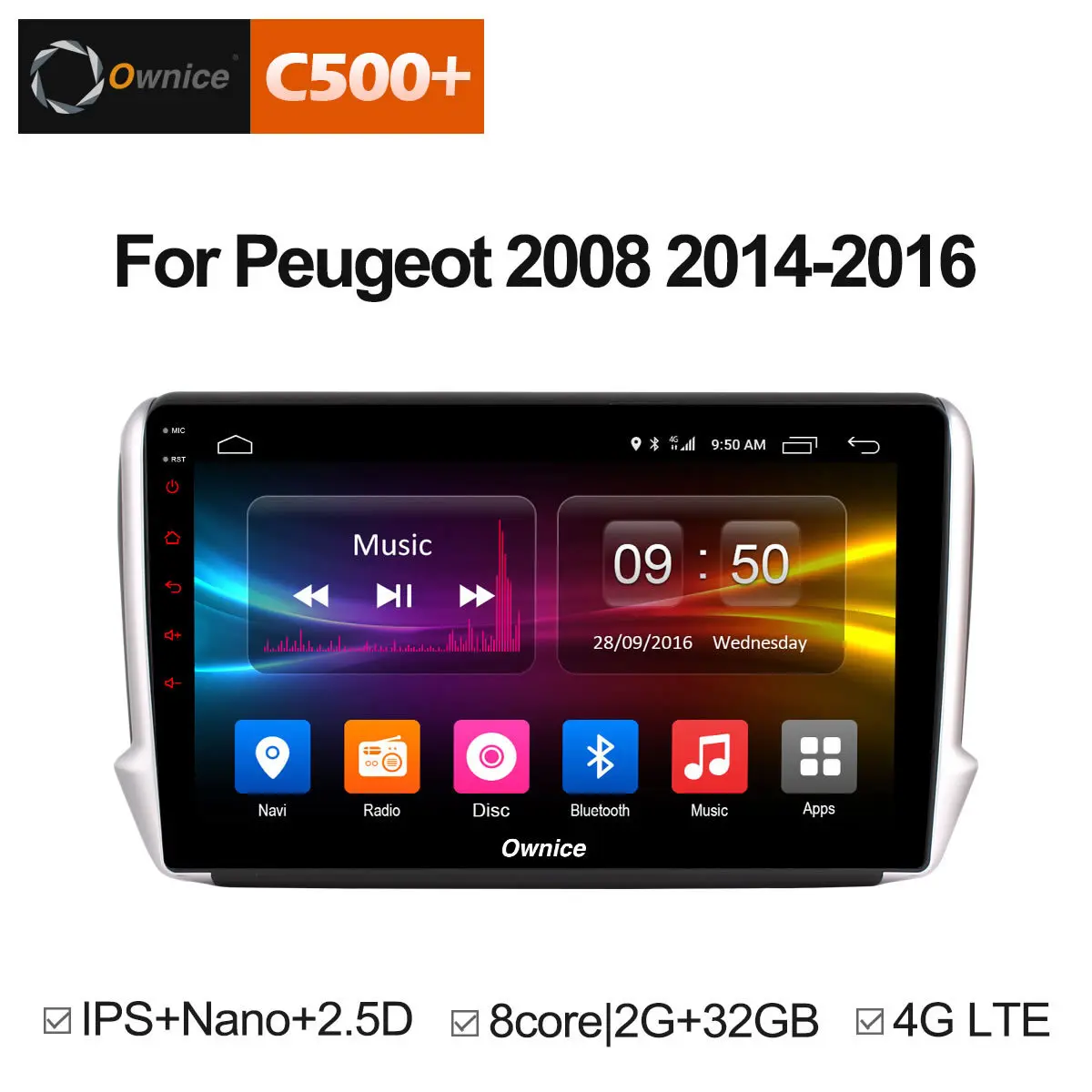 

Ownice C500+ G10 10.1" Android 8.1 Octa 8 core Car DVD GPS Radio Player for Peugeot 2008 208 2009 2010 2011 2012 2G RAM