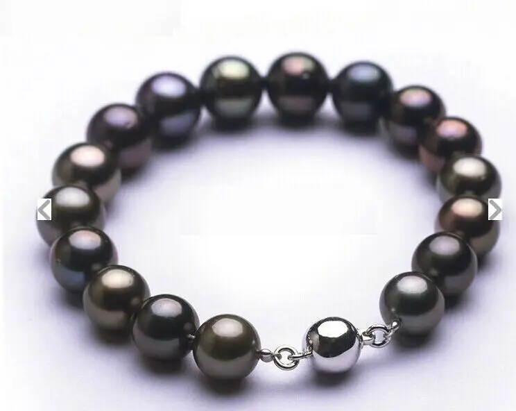 

Huge 7.5-8"9-10mm Natural Tahitian genuine black redish round pearl bracelet RA