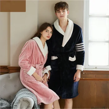 

2020 Spring Winter Women Plus size Robe Ladies Warm Flannel bathrobe Ladies Hoodie collar robes Female Long Sleeve dressing gown