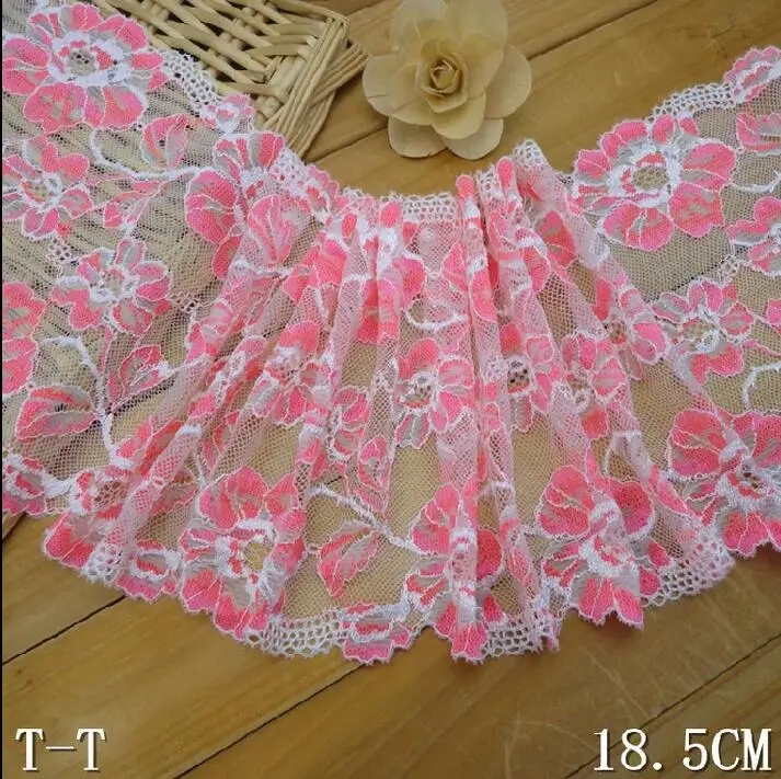 

2 Meters/lot Hot Handmade Hair Decoration Wide Elastic Stretch Lace Trim Wedding Dress Skirt Pink Lace Lrim