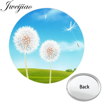 

JWEIJIAO Natural Dandelion Flying in the Sky Makeup Vanity Hand Mirrors Mini Round One Side Flat Pocket Mirror Compact Portable
