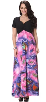 

Hot European and American printing stitching deep V-neck dresses bohemian dress large size women L--7XL free shipping