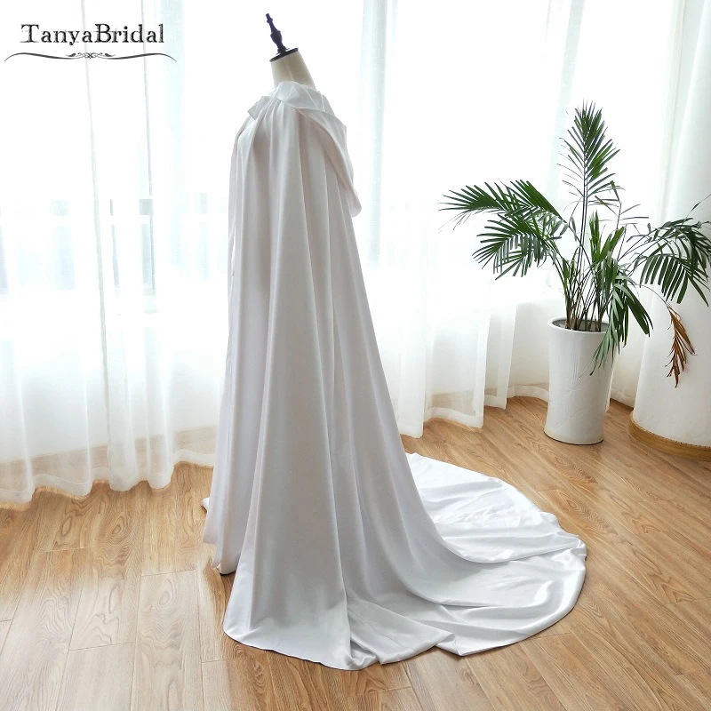 

Silk Satin White Cape with Hood Bridal Wrap Long Shawls Winter Spring Wedding Cape Jacket COSPLAY Accessories DJ054