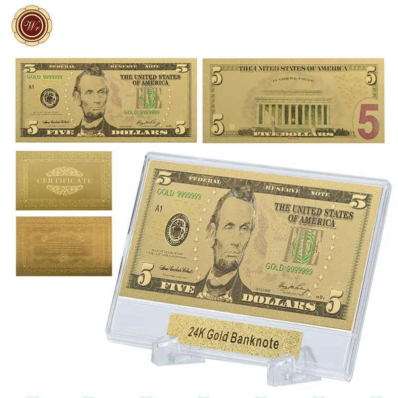WR 5 доллар Американский Мир бумажные деньги коллекционные Красочные 24k 999 9