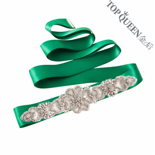 Dark green TOPQUEEN S168 сток с украшением в виде кристаллов со стразами weddinbg поясом Модные ручной работы из бисера Свадебный Пояс аксессуары свадебное платье поясом - Цвет: Dark green