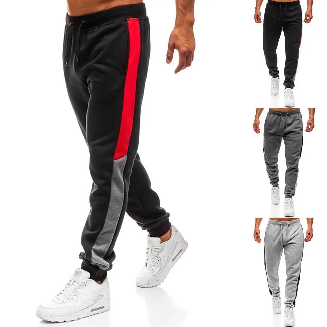 New fashion sports Pants Men Gym Pants Sporting Casual Workout Running Patchwork Sweatpants Long With Pockets Pants