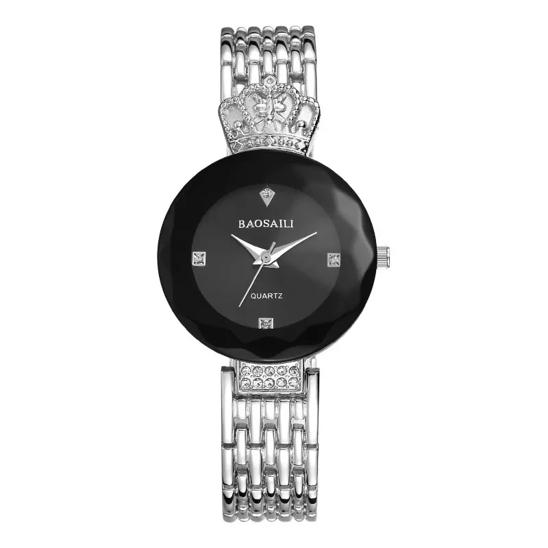 Бренд baosaili сапфир Для женщин часы известной марки женское платье розовое золото часы из нержавеющей стали, Корона роскошные женские кварцевые часы - Цвет: Серебристый