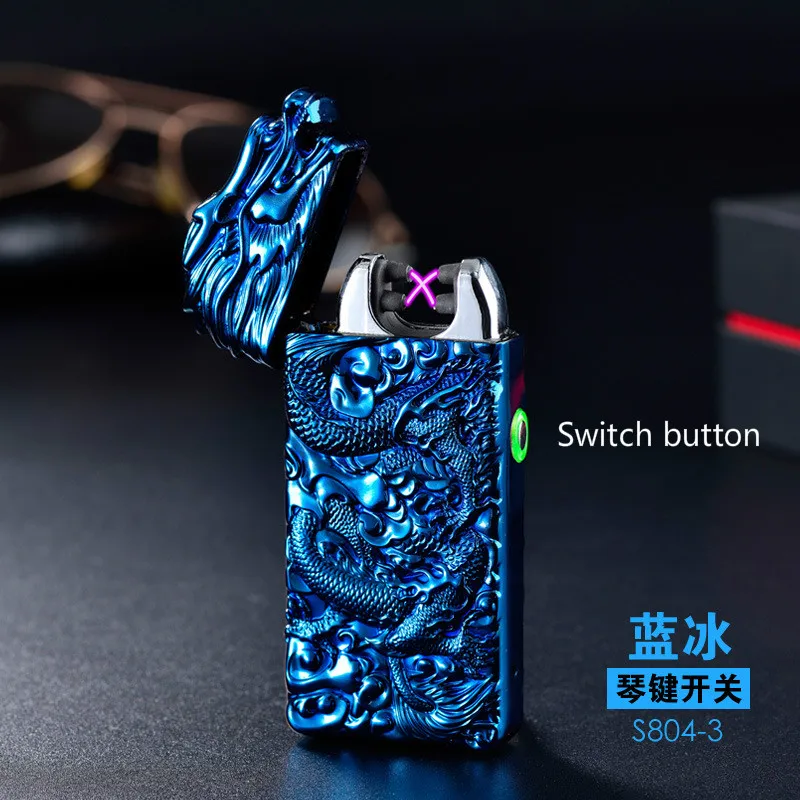 Тисненый Дракон двойной ветрозащитный прикуриватель умный тряска Usb зарядка Зажигалка Креативный металлический Пульс прикуриватель мужской подарок - Цвет: -Switch button4