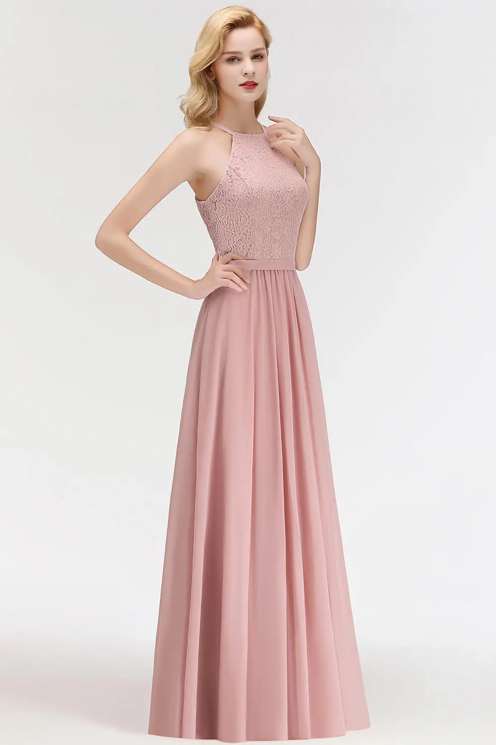 1072 pink Vestido Madrinha Розовые Кружевные Длинные Свадебные Платья Сексуальное Шифоновое Платье Трапециевидной Формы Для Свадебной Вечеринки Robe Demoiselle D'honneur - Цвет: 1072 pink