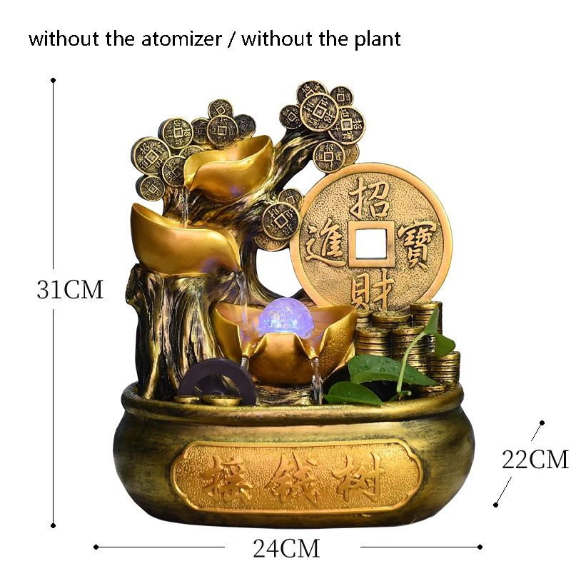 110 V-220 V деньги Дерево фонтан воды натуральный камень смола Feng Shui хрустальный шар Waterscape Настольный бонсай дома Lucky Декор украшением в виде банта