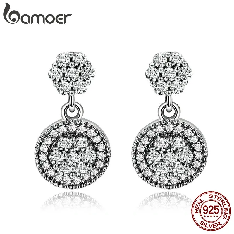 

BAMOER 100% 925 Sterling Silver Radiant Elegance Round Geometric Stud Earrings for Women Sterling Silver Jewelry Gift SCE402