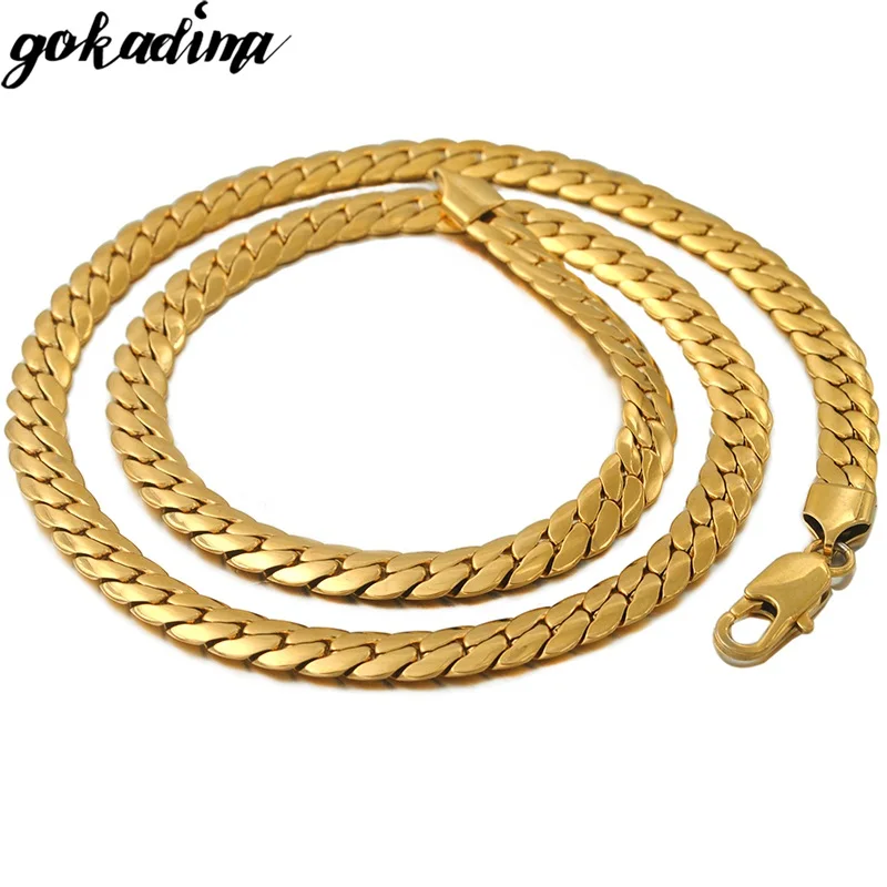 

GOKADIMA Fashion Anniversary Gold Color Stainless Steel Necklace for Men Chain Jewelry Fashion 2017 new arrivals, WN266