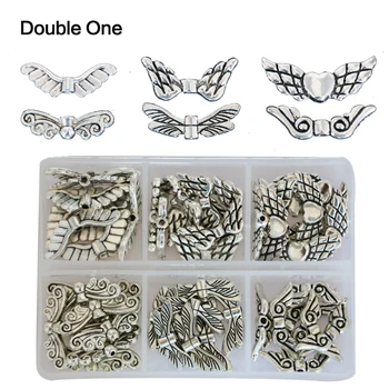 

Vintage Tibetan Silver Plated Angel Wing DIY Jewelry making Findings Charm Beads Spacer In A Box