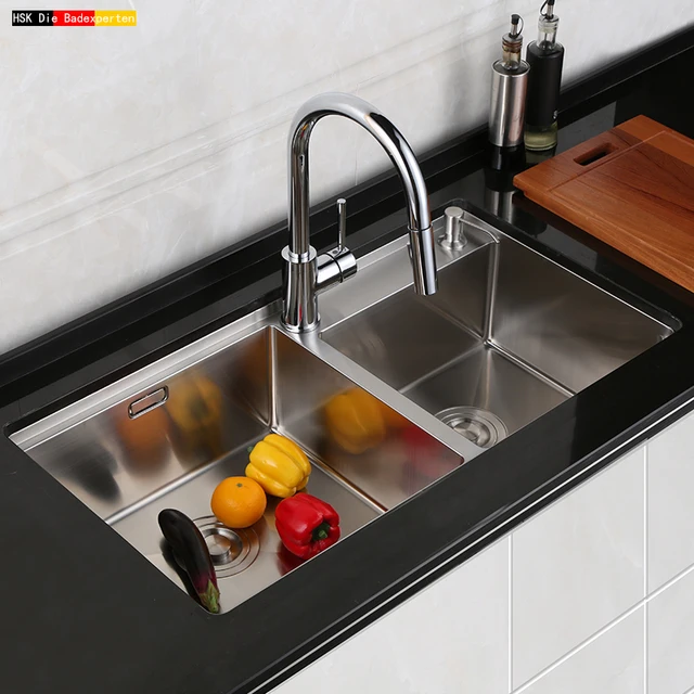 Hsk304 Stainless Steel Sink Palung Ganda Dapur Besar Wastafel Hsk304 Stainless Steel Sink Palung Ganda Dapur Besar Wastafel Manual Set