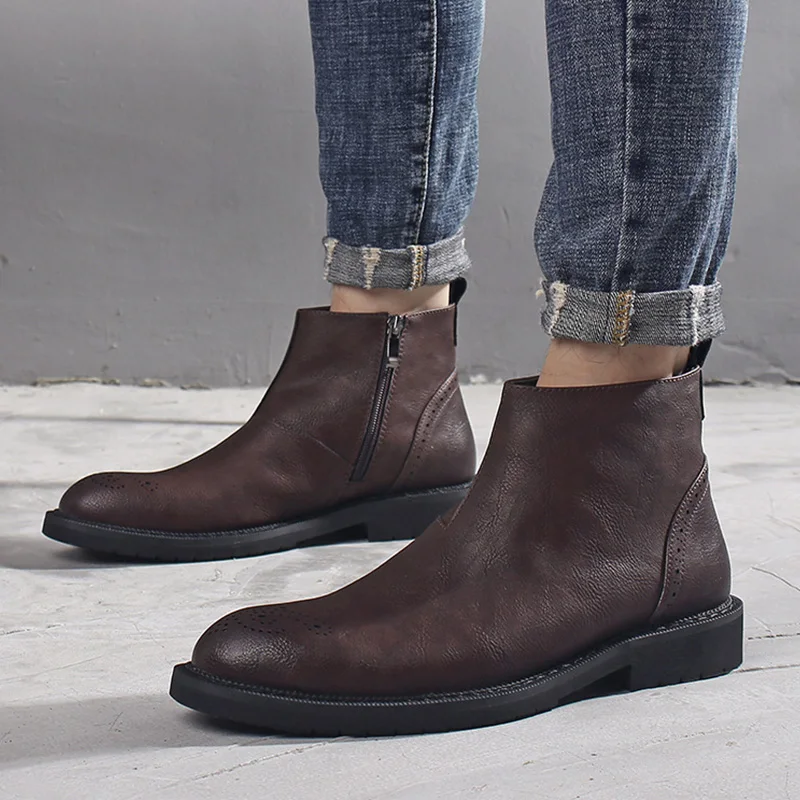 Najtaniej 2019 jesień wczesnozimowej buty męskie buty na co dzień skórzane męskie botki Zip męskie skórzane chelsea Boots KA1519