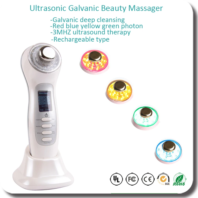 3MHZ Ultrasonic Galvanic Ion Photon Face Pore Blemish Makeup Cleaning Wrinkle Acne Freckle Remove Skin Whitening Beauty Machine