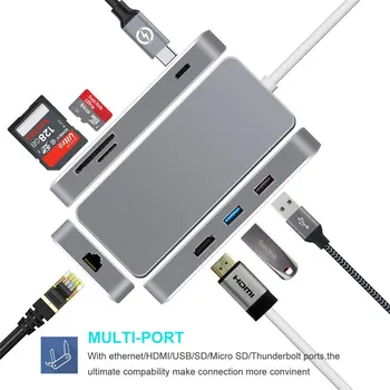 

AHHROOU 7-in-1 USB C USB-C Hub with Type C Power Delivery 4K Video HDMI SD/TF Card Reader USB HUB for MacBook Pro HUB Splitters