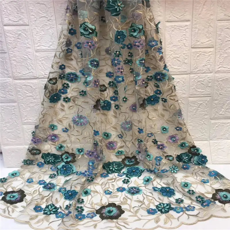 

Latest African Lace Fabric With Stone Beaded Mesh French Lace High Quality Guipure Nigerian Lace Fabrics for Wedding B77072001A
