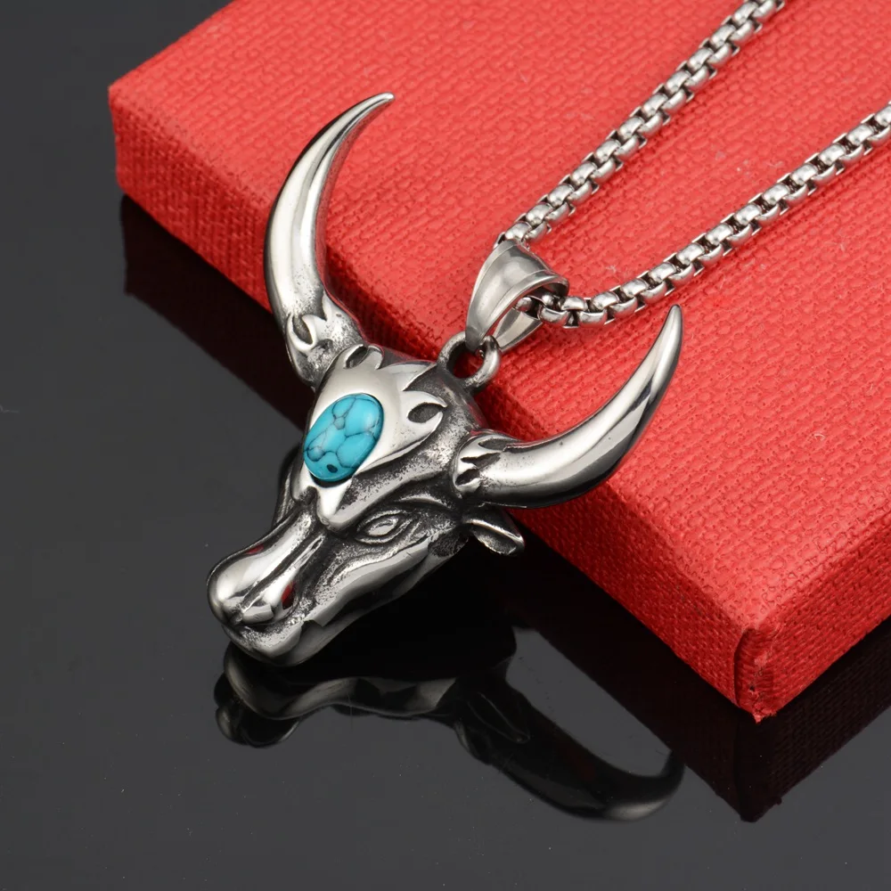 Goofan хип-хоп Бирюзовая голова быка кулон Превосходное качество ожерелье из