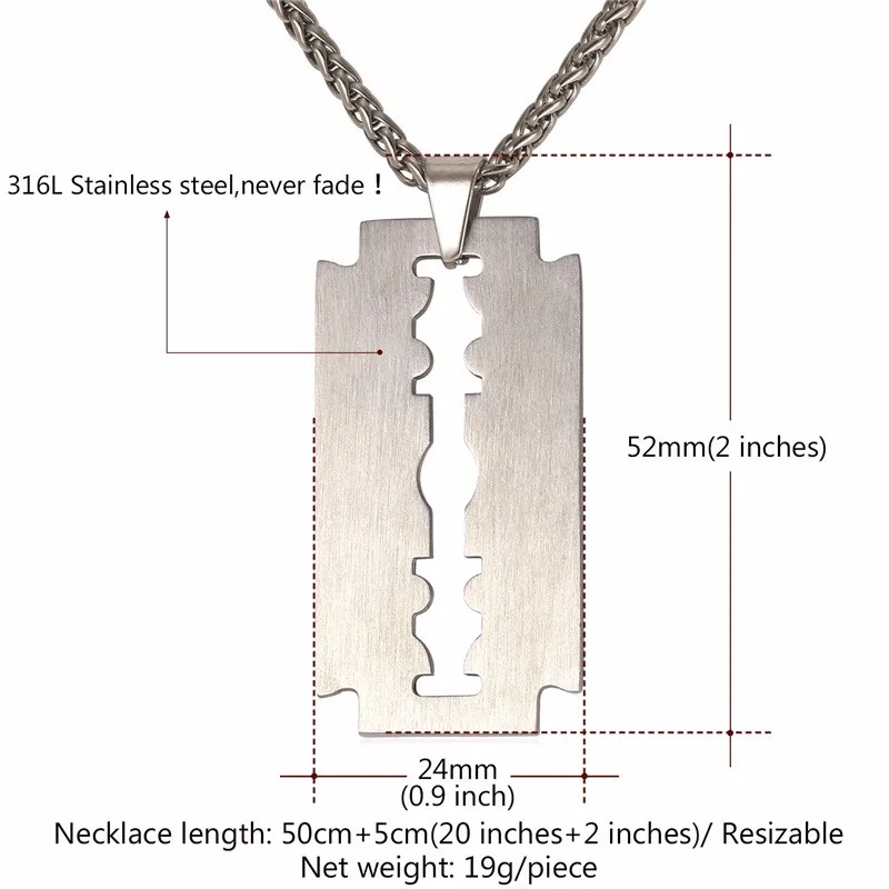 U7 бритва Ожерелье «лезвие» и кулон может быть выгравирован подарок для отца золотого цвета 316L нержавеющая сталь цепь для мужчин ювелирные изделия P1008