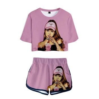 

Fashion Ariana Grande 3D Exposed Navel t shirt+shorts women's two-piece sets Hot Harajuku Summer 3D Ariana Grande girl's sets