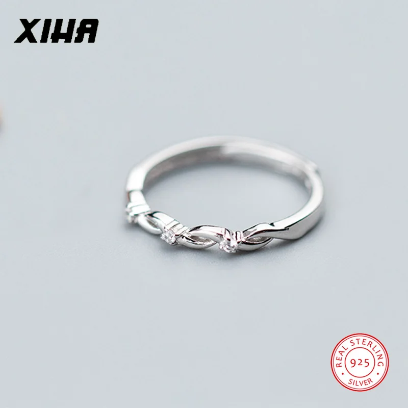 

XIHA CZ Crystal 925 Sterling Silver Rings for Women Simple Rose Gold Color Infinity Shape Twist Adjustable Ring Fashion Jewelry