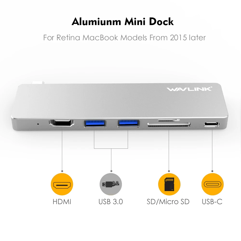 Wavlink usb-хаб 3,0 USB-C порт к HDMI 4k видео USB3.0 SD и TF/Micro SD кардридер мини док-станция для MacBook Pro USB порты