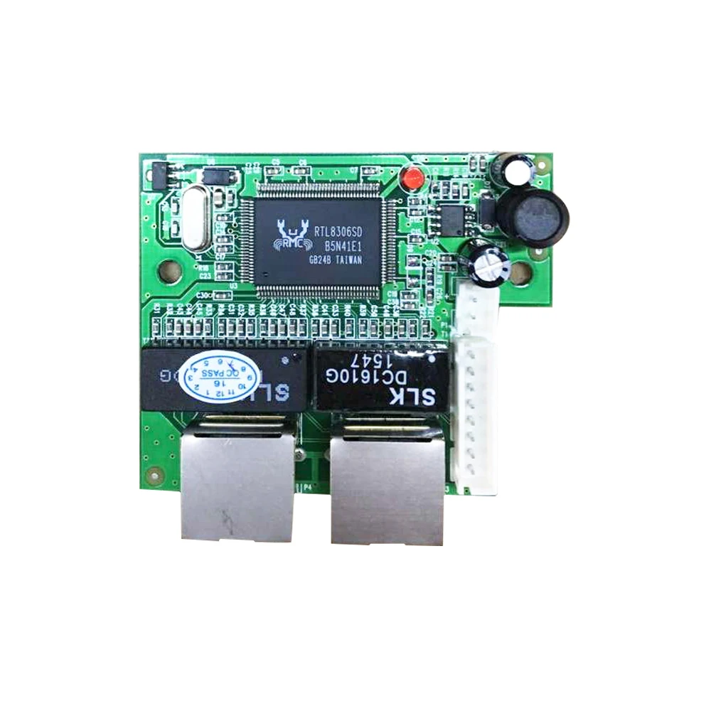 mini fast 10/100mbps 2 port network lan hub switch board two layer pcb 2 rj45 1*8pin