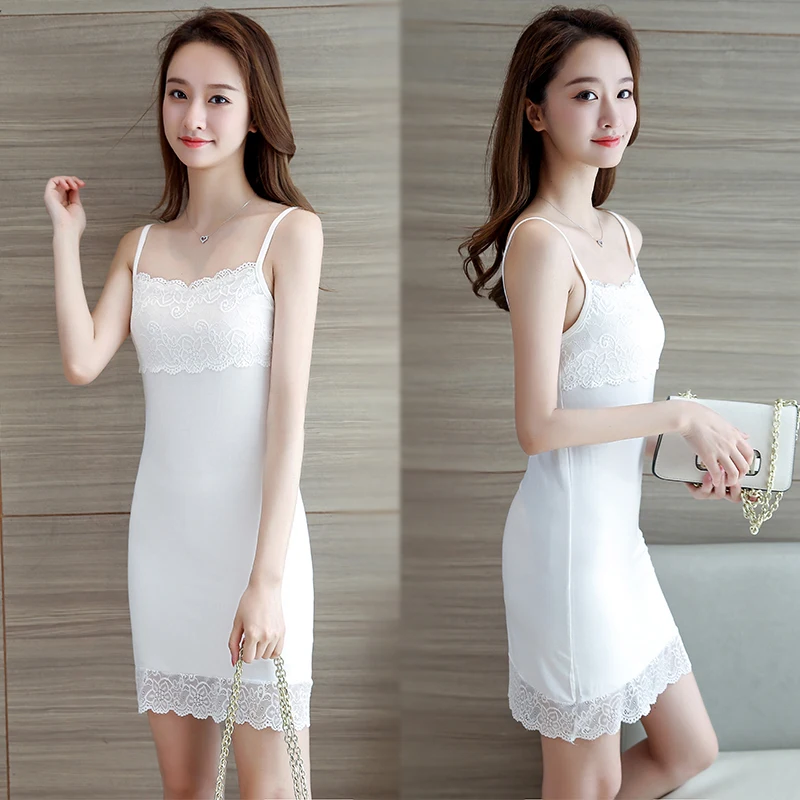 

2019 sexy full slips white lace long slip women femme clothes romper white povyubnik intimates petticoats lingerie